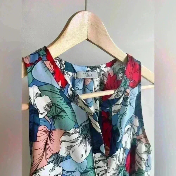 Dalia Women’s Colourful Red Blue Floral Sleeveless Blouse Art to Wear Small - Picture 9 of 10